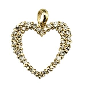 14 Karat Yellow Gold and Diamond Open Heart Pendant #19135